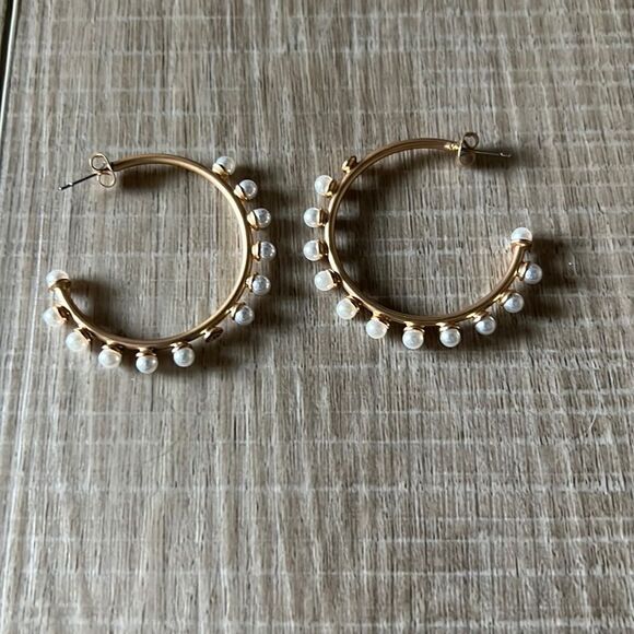 Anthropologie Gold Pearl Hoop Earrings - Picture 1 of 5